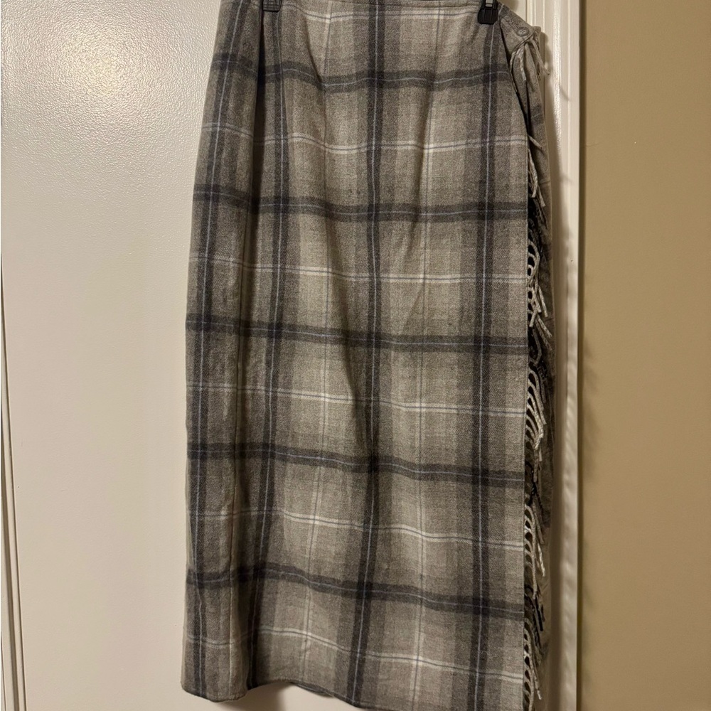 Plaid Gray Wool Wrap Skirt
